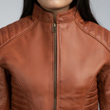 Fearless Brown Leather Biker Jacket Close