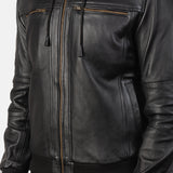 Gustavo Black Leather Bomber Jacket