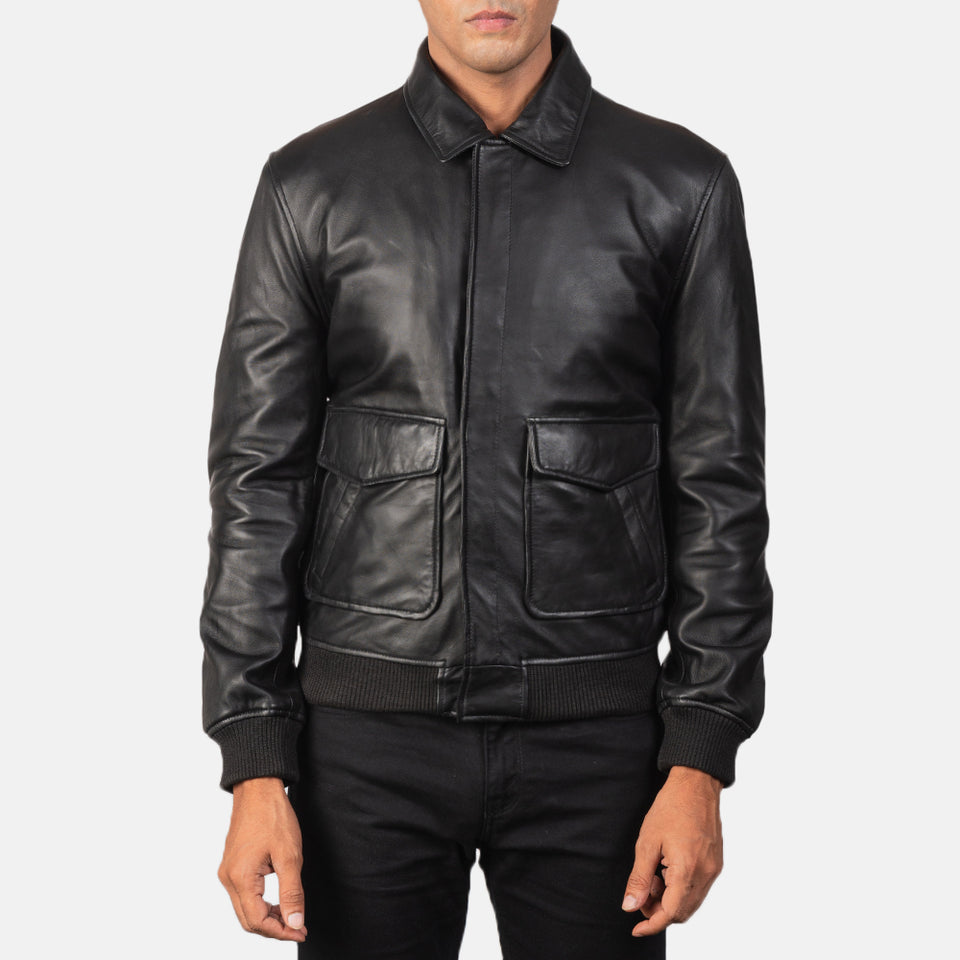 Heisenberg Black Leather Bomber Jacket
