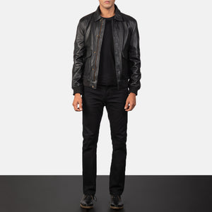 Heisenberg Black Leather Bomber Jacket