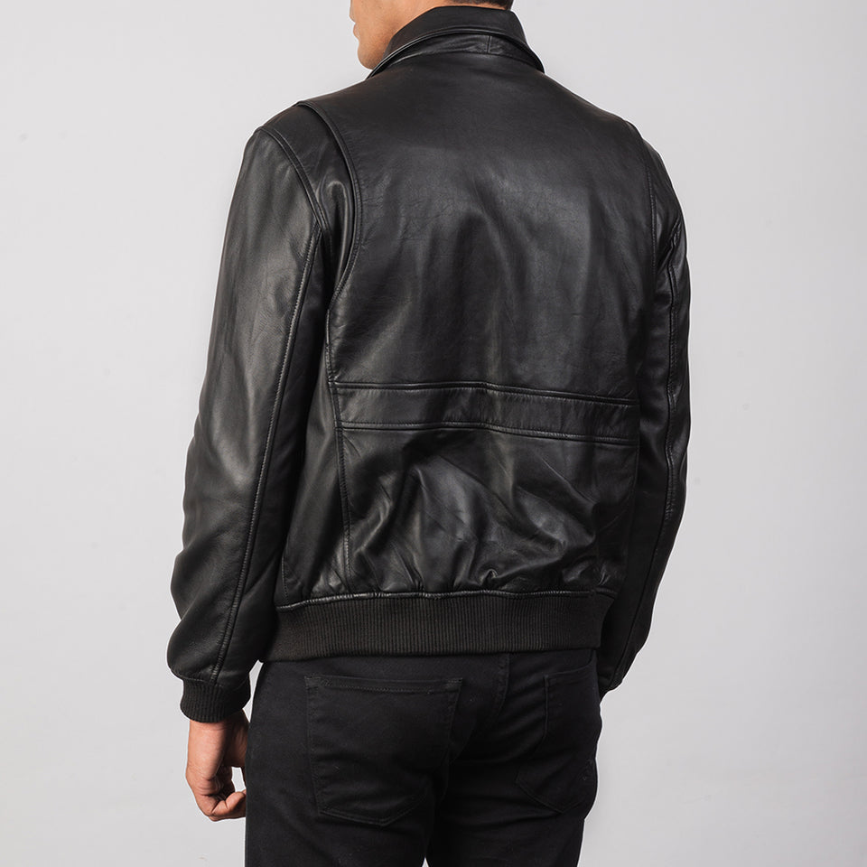 Heisenberg Black Leather Bomber Jacket