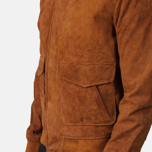 Heisenberg Tan Brown Suede Leather Bomber Jacket