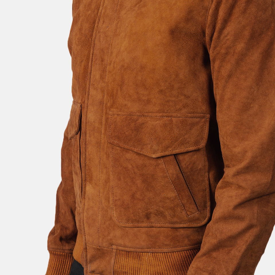 Heisenberg Tan Brown Suede Leather Bomber Jacket