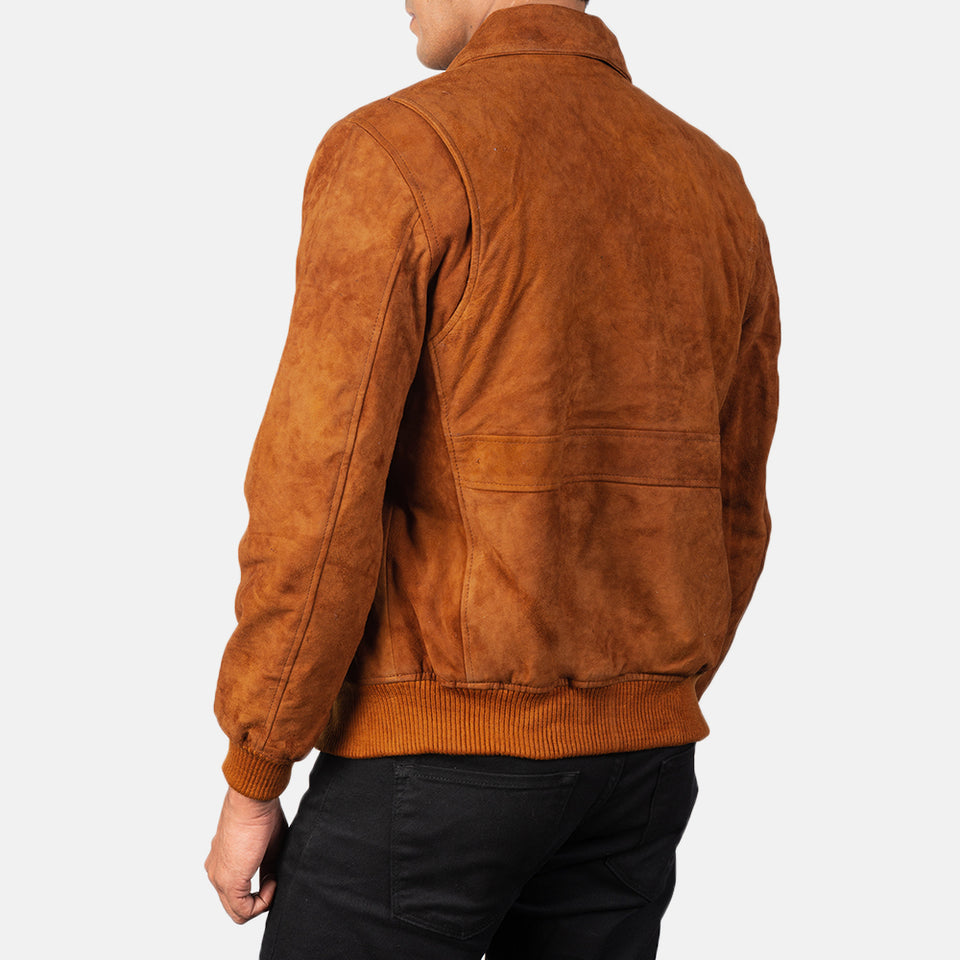 Heisenberg Tan Brown Suede Leather Bomber Jacket