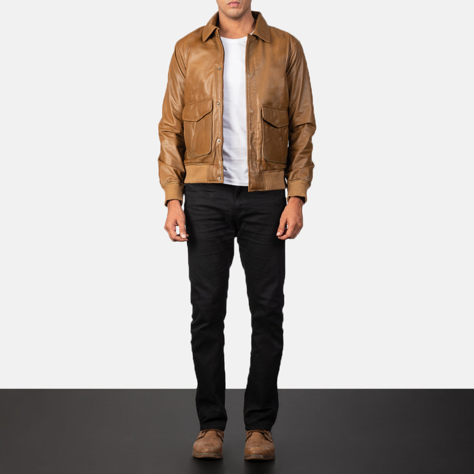 Heisenberg Olive Brown Leather Bomber Jacket