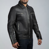 John Black Leather Biker Jacket Side