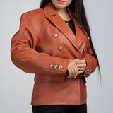 Laila Brown Leather Womens Coat Side Pose