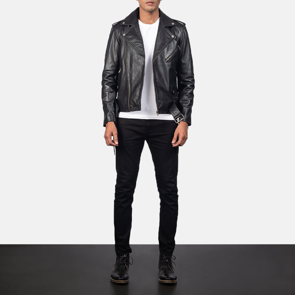 Marshal Black Leather Biker Jacket