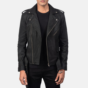 Marshal Distressed Black Leather Biker Jacket