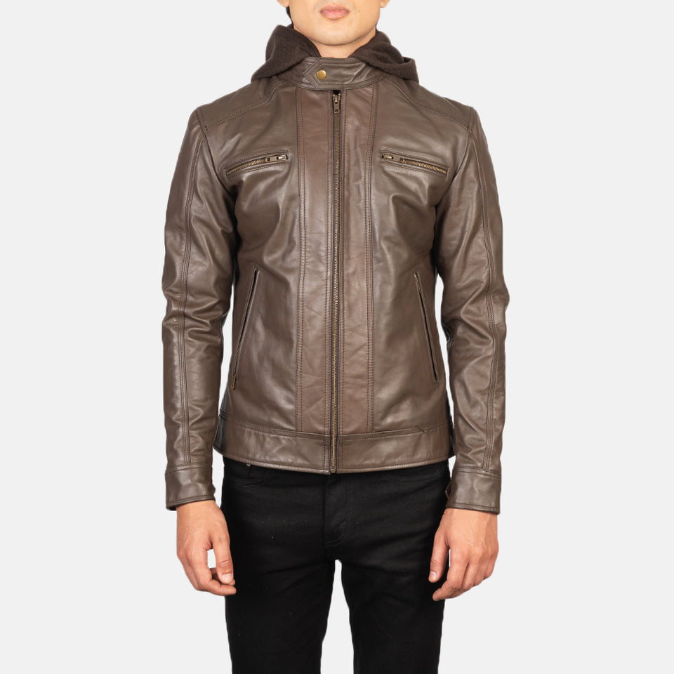 Brown Hooded Cheetah Leather Jacket
