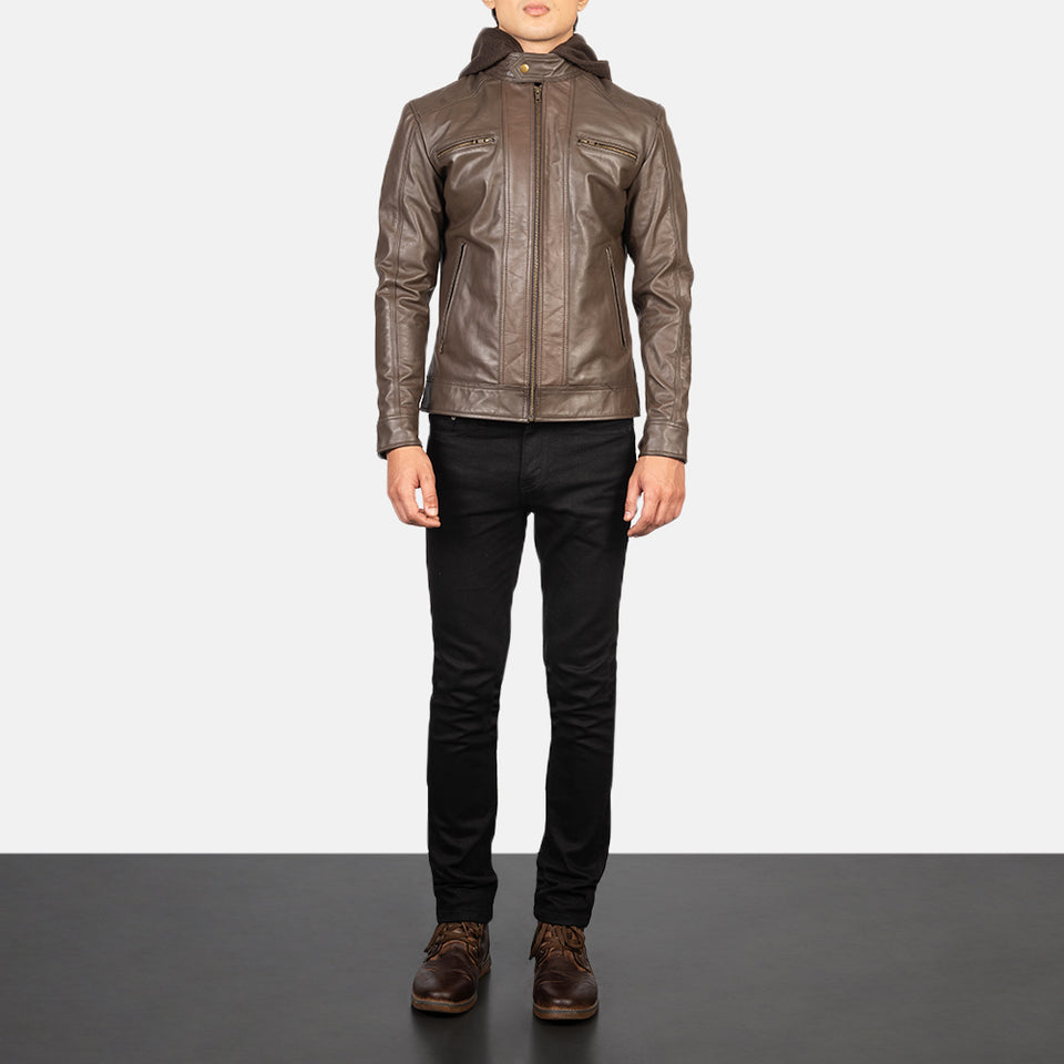Brown Hooded Cheetah Leather Jacket