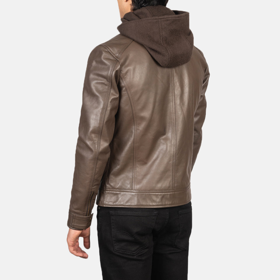 Brown Hooded Cheetah Leather Jacket