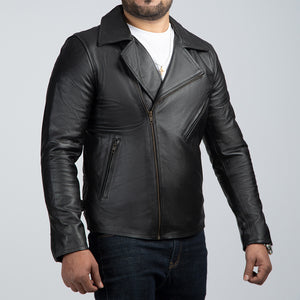 Mild Grain Black Leather Biker Jacket Side
