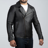 Mild Grain Black Leather Biker Jacket Side