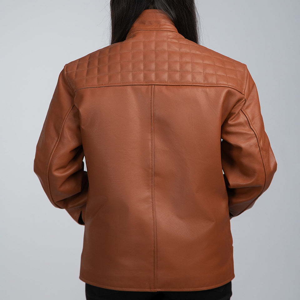 Rachel Brown Leather Jacket Back