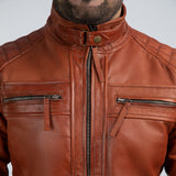 Speedster Brown Leather Biker Jacket Close
