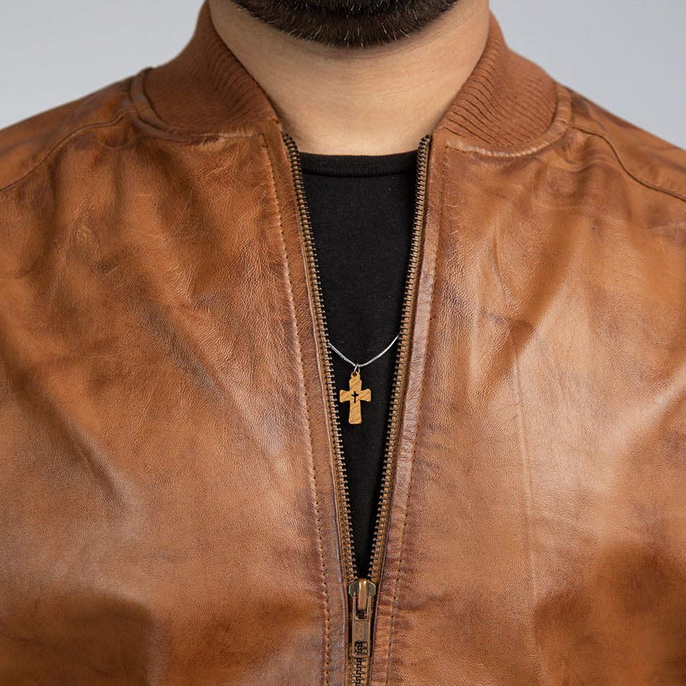 Thomas Brown Leather Bomber Jacket Close