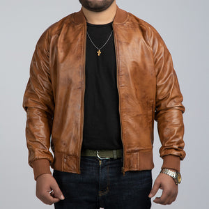Thomas Brown Leather Bomber Jacket
