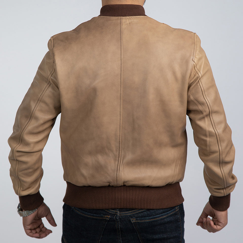 Walkman Brown Leather Bomber Jacket Back