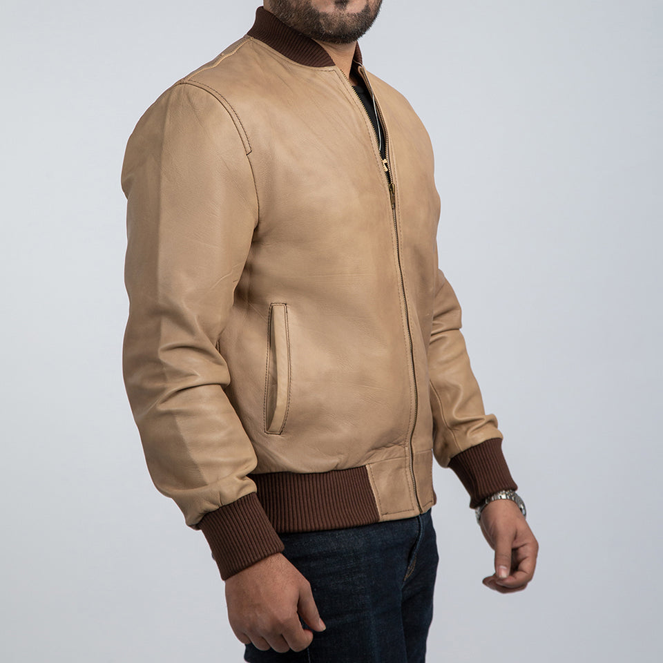 Walkman Brown Leather Bomber Jacket Side