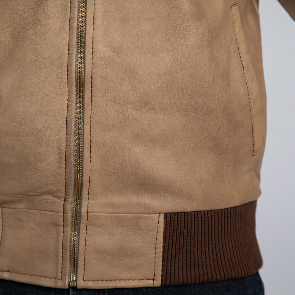 Walkman Brown Leather Bomber Jacket Waist