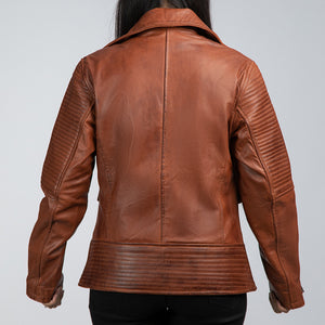 Womens Brown Leather Biker Jacket Back