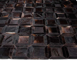 Dark Brown Cubes Handmade Cowhide Patchwork Rug
