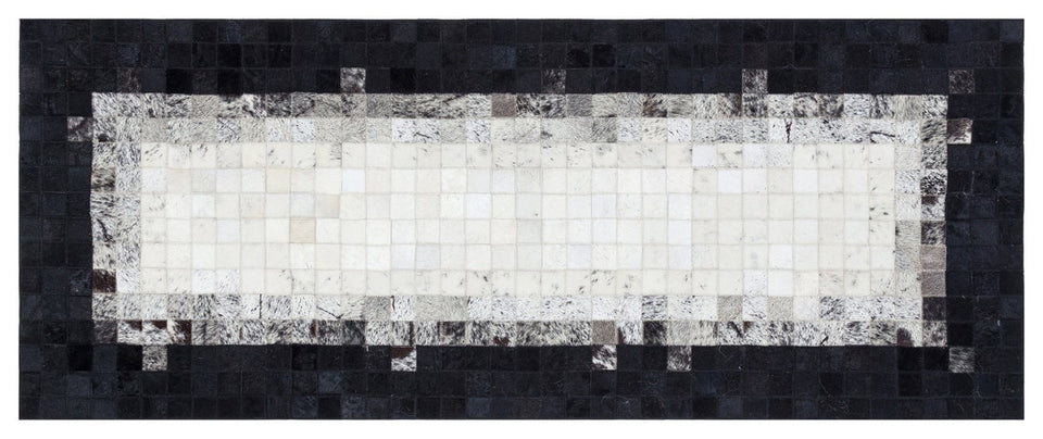 Grey & Black Squares Handmade Cowhide Patchwork Rug