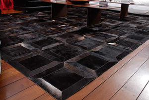 Dark Brown Cubes Handmade Cowhide Patchwork Rug