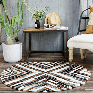 Mix Stripes Cowhide Patchwork Round Rug
