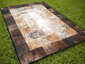 White & Brown Big Blocks Handmade Cowhide Patchwork Rug