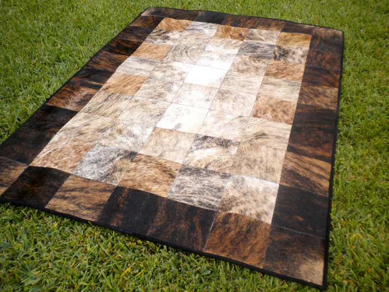 White & Brown Big Blocks Handmade Cowhide Patchwork Rug