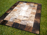 White & Brown Big Blocks Handmade Cowhide Patchwork Rug