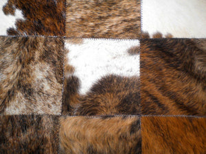 White & Brown Squares Handmade Cowhide Patchwork Rug