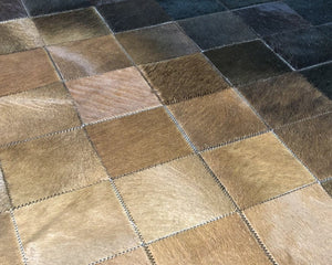 Brown Black Squares Cowhide Patchwork Rug