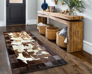 White & Brown Blocks Handmade Cowhide Patchwork Rug