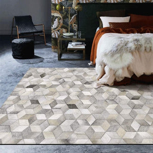 Grey Diamonds Handmade Cowhide Patchwork Rug