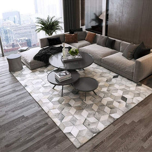Grey Diamonds Handmade Cowhide Patchwork Rug