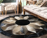 Brown Flower Cowhide Patchwork Round Rug