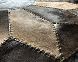 Brown Flower Cowhide Patchwork Round Rug