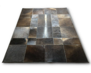Dark Brown Blocks Handmade Cowhide Patchwork Rug