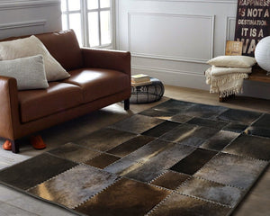 Dark Brown Blocks Handmade Cowhide Patchwork Rug