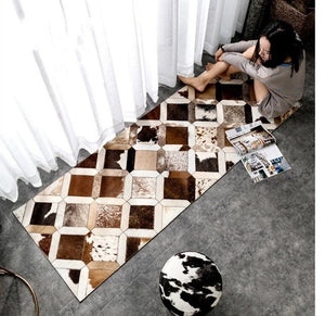 Tri Color Cubes Handmade Cowhide Patchwork Rug