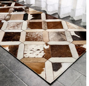 Tri Color Cubes Handmade Cowhide Patchwork Rug