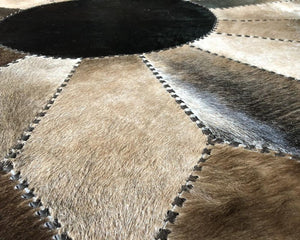 Brown Flower Cowhide Patchwork Round Rug