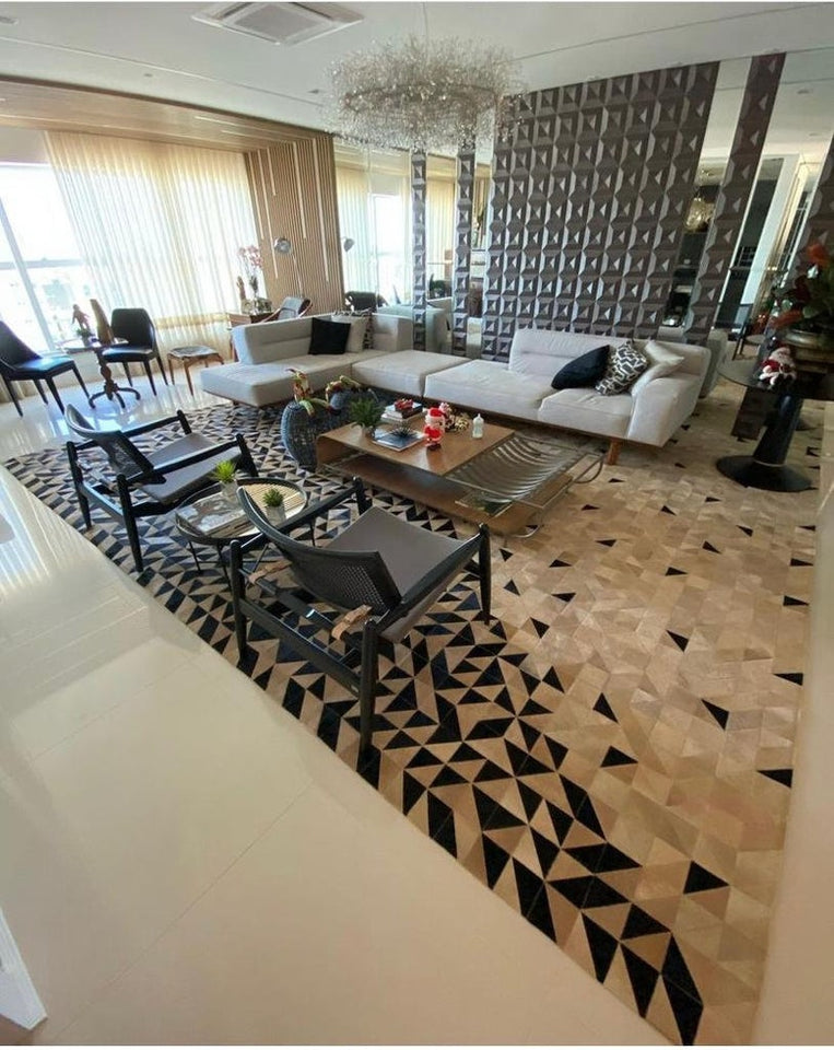 Black & Brown Triangles Handmade Cowhide Patchwork Rug