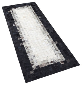 Grey & Black Squares Handmade Cowhide Patchwork Rug